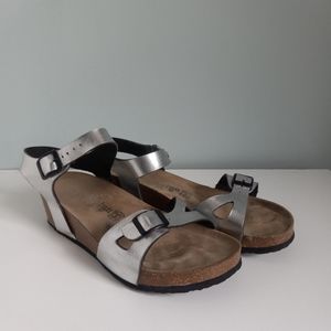 Maibulun Womens Silver Wedge Slingback Sandals Sizo 40 US 11/11.5 A23